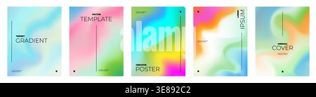 Beautiful liquid color cover set. Collection of trendy liquid gradient posters Stock Vector