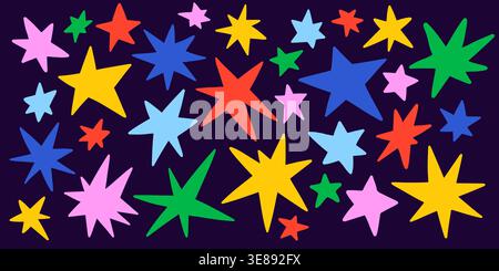 Doodle star set. Colorful hand drawn sparkle shapes Stock Vector