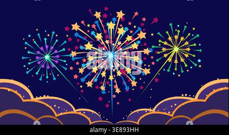 Colorful fireworks exploding in the night sky Stock Vector