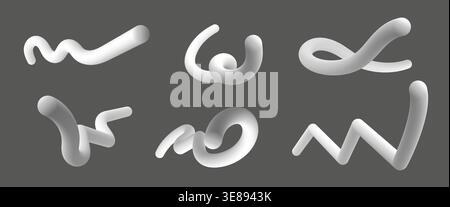 3d twisted lines collection. White gradient blend line Stock Vector