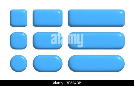 3d buttons collection for UI and UX design template. Realistic glossy squared and rounded badges Stock Vector