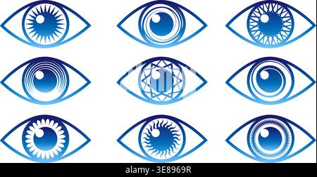 Blue eye icon set Stock Vector
