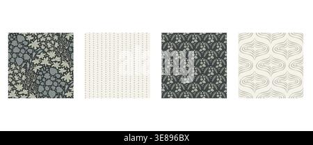 Seamless pattern of leaves on dark background in a grey garden. Botanical plant surface with seamless motifs as a vector collection. Floral, pond and Stock Vector