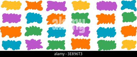 Colorful cloud shapes bubble for frame set. Naive fluffy speech and label stickers. Promo badge cute for flat design. Childish funky blobs callouts fo Stock Vector