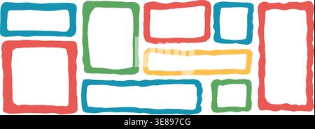 Wavy irregular edges abstract geometrical frames. Organic rectangles text boxes. Curvy square callouts, border labels. Doodle kids elements, geometric Stock Vector