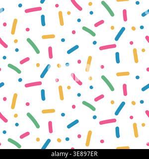 Doodle small dash sprinkles colorful seamless pattern. Funky random sprinkles background. Simple birthday confetti wallpaper. Vector surface design. F Stock Vector