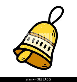 Doodle Christmas bell with ribbon. Hand drawn festive jingle bell isolated on white background. Outline winter holiday decor symbol. Vector illustrati Stock Vector