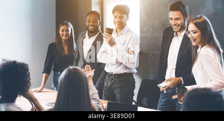 Business colleagues discussing new project on meeting Stock Photo