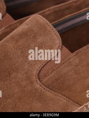 Close-up of brown suede espadrille upper detail Stock Photo
