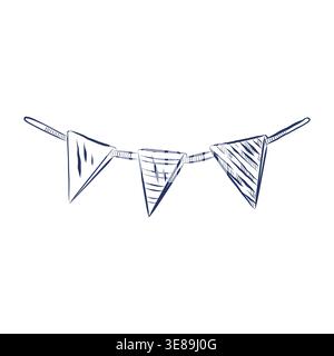 Hand-drawn garland flags on a string. A decorative holiday garland with triangular flags for a celebration, hand-painted in watercolor. A nautical Stock Vector
