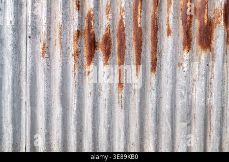 Rusty Corrugated Metal Sheet Texture Background. Stock Photo