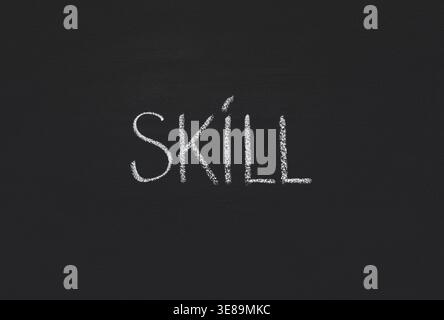 Word Skill written with white chalk on blackboard Stock Photo