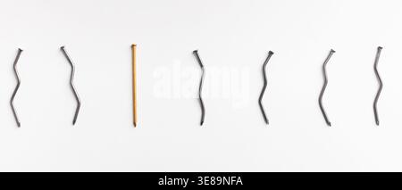 Collage of Various Nails Arranged in a Set on a Plain Background Stock Photo