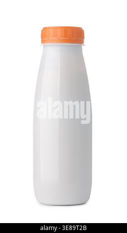 Front view of small blank plastic dairy bottle isolated on white Stock Photo