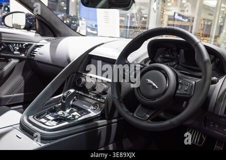 Interior view of the Jaguar F-Type Coupe 75 dashboard. London, UK, 24 December 2023 Stock Photo