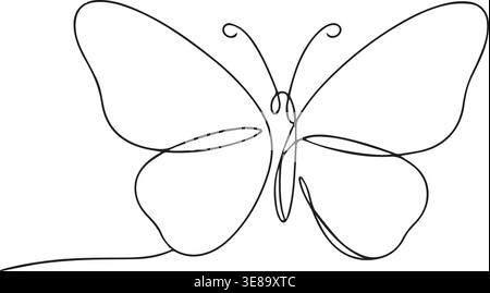 Minimal continuous one line drawing of butterfly isolated on white background Stock Vector