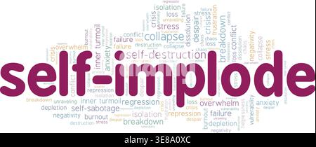Self-implode word cloud conceptual design isolated on white background. Stock Vector
