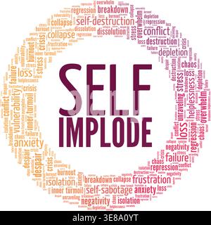 Self-implode word cloud conceptual design isolated on white background. Stock Vector