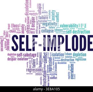 Self-implode word cloud conceptual design isolated on white background. Stock Vector