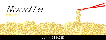 Noodle ramen banner. Pattern texture of Chinese noodles, Spaghetti, pasta or Ramen noodles. Stock Vector