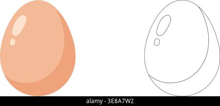 Egg illustration set with colored and outline versions isolated on light background for food and cooking concept Stock Vector
