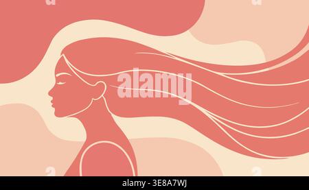 Abstract woman face with flowing hair line art on pastel background representing beauty elegance and feminine concept Stock Vector
