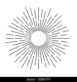 Minimalist sunburst illustration in line art style with radiating geometric rays. Inspired by sacred geometry and spiritual symbolism, this abstract s Stock Vector
