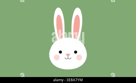 Cute bunny face with long ears simple cartoon illustration isolated on green background for easter and kids design Stock Vector