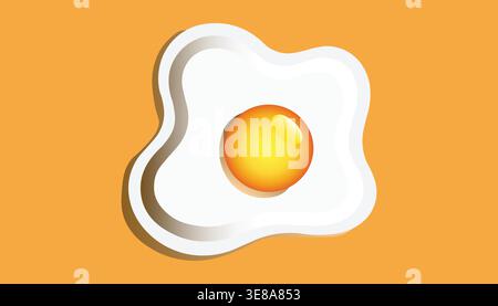 Fried egg illustration with yolk isolated on orange background representing food breakfast and minimal design concept Stock Vector