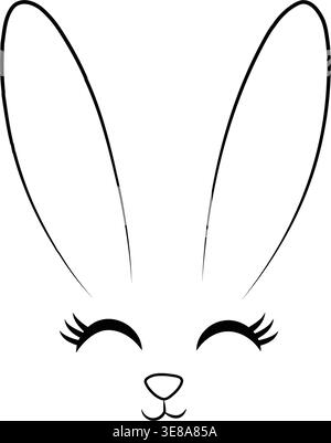 Minimal bunny face outline with long ears simple line art illustration isolated on light background for easter and kids design Stock Vector