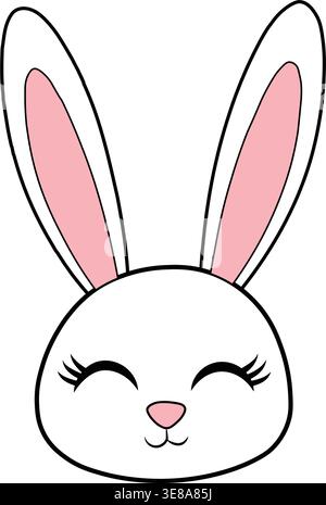Cute bunny face with long ears minimal cartoon illustration isolated on light background for easter and kids design Stock Vector