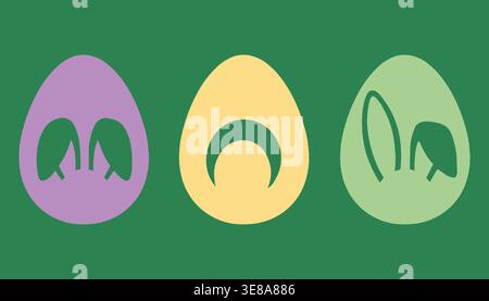 Set of abstract easter eggs with bunny shapes and minimal design isolated on green background for holiday decoration concept Stock Vector