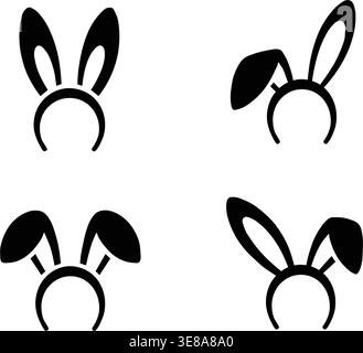 Set of bunny ears headband icons in different styles isolated on light background for costume and party design Stock Vector