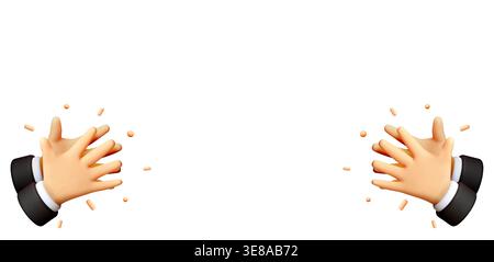 3d cartoon hands clapping isolated on white. Business concept of success, praise and congratulations. Rendered human hands in suit sleeves celebrating Stock Vector