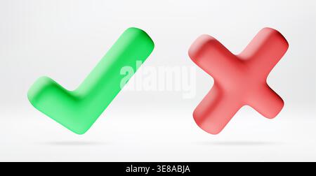3D green check mark and red cross mark Stock Vector