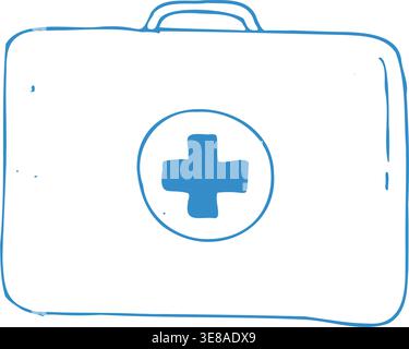 Blue outline Medical first aid case icon. Doodle medical suitcase isolated, vector illustration. Stock Vector