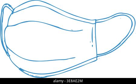Hand drawn blue medical face mask in doodle outline style. Simple linear vector illustration of protective mask for healthcare and hygiene isolated on Stock Vector
