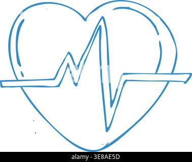 Vector Illustration heart pulse, line medical cardiology symbol, vector heartbeat doodle icon. Hand drawn Electrocardiogram vector outline icon. Stock Vector