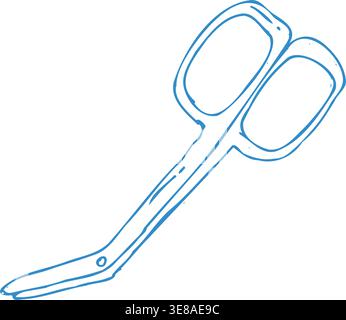 Blue Lister bandage scissors doodle icon. Sterile medical healthcare tool. Surgical instrument. Vector blue outline icon. Stock Vector