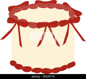 Sweet vintage cake with bows, detailed cream patterns and retro elegance. Cute cartoon flat design in coquettish doodle style, isolated on white. Stock Vector