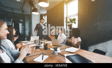 Business people discussing project during meeting in office Stock Photo