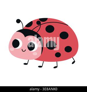 Cute cartoon ladybug. Design for children. Vector illustration in a flat style, isolated on a white background. Stock Vector