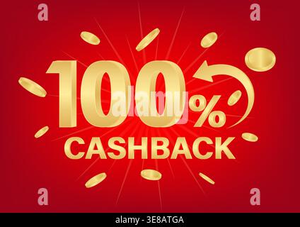 Cash Back or Money Refund. 100% Cash Back Offer for Discount. Online Shopping Concept. Vector Illustration. Stock Vector