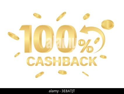 Cash Back or Money Refund. 100% Cash Back Offer for Discount. Online Shopping Concept. Vector Illustration. Stock Vector