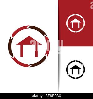 Modern house arrow icon design featuring clean lines and minimalist style, symbolizing home navigation, real estate direction, property movement, and Stock Vector