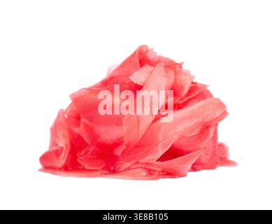 Pickled ginger slices isolated on white background. Heap of marinated ginger. Clipping path Stock Photo