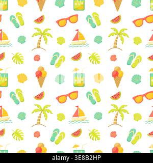 Colorful summer treats pattern on white background vector illustration. Stock Vector