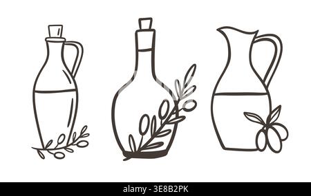 Olive oil bottle and jar set vector illustration  Stock Vector