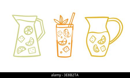 Lemonade pitcher and glass set doodle illustration Stock Vector