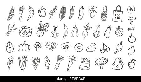 Hand drawn vegetable icons doodle illustration set Stock Vector
